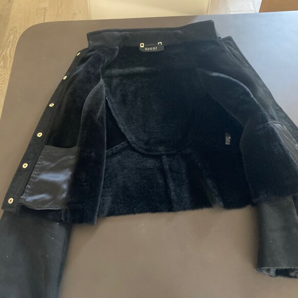 Gucci Tom Ford Fall Winter 2003 Black Suede Shearling Jacket Coat Y2K Vintage - Picture 7 of 16